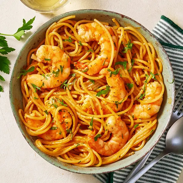 Tagliatelles crémeuses aux crevettes
