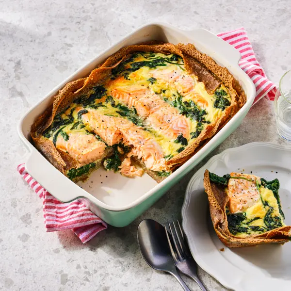 Quiche-galettes au saumon et épinards