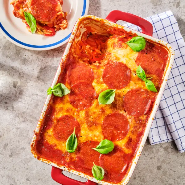 Gratin d'orzo au pepperoni