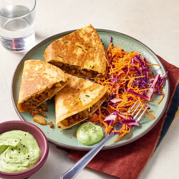 Crispy tacos, salade & sauce à l'avocat