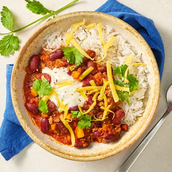 Chili con carne et cheddar râpé