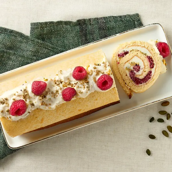 Bûche roulée framboise-pistache