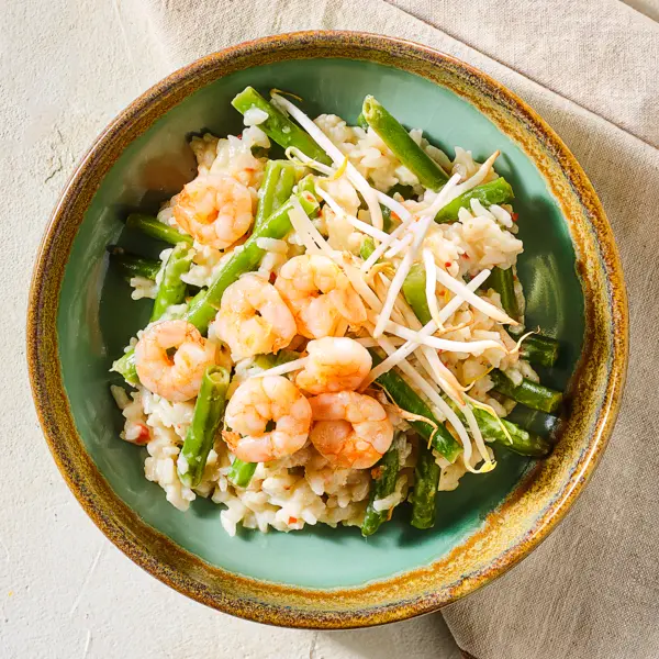 Riz crémeux au lait de coco & crevettes