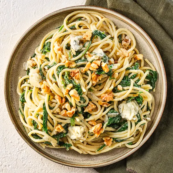 Spaghetti au gorgonzola et épinards