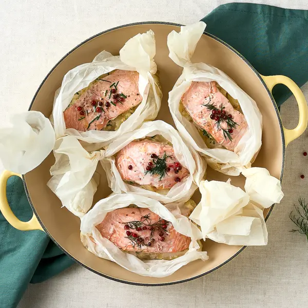 Papillote de saumon, orange & gingembre