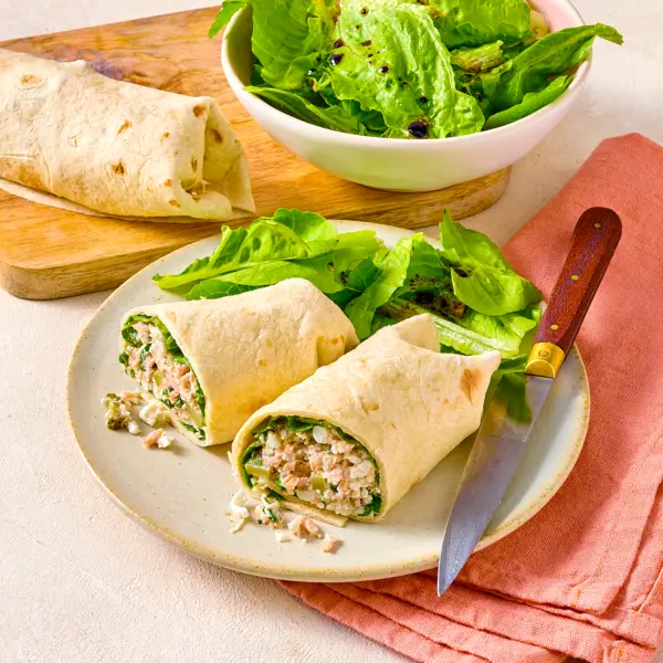 Wrap protéiné thon et cottage cheese aux cornichons