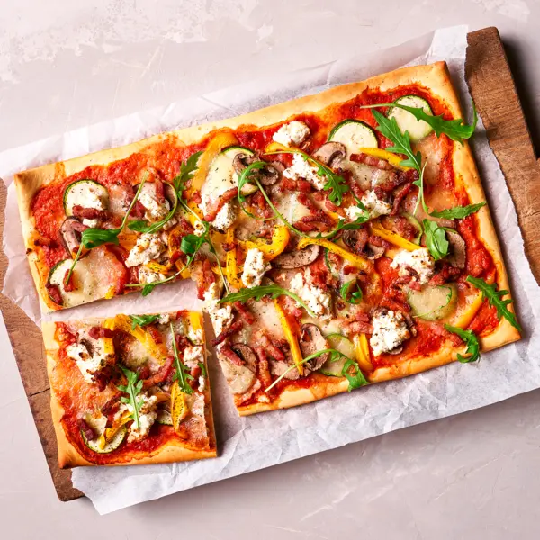 Pizzas champignons, ricotta et bacon croustillant