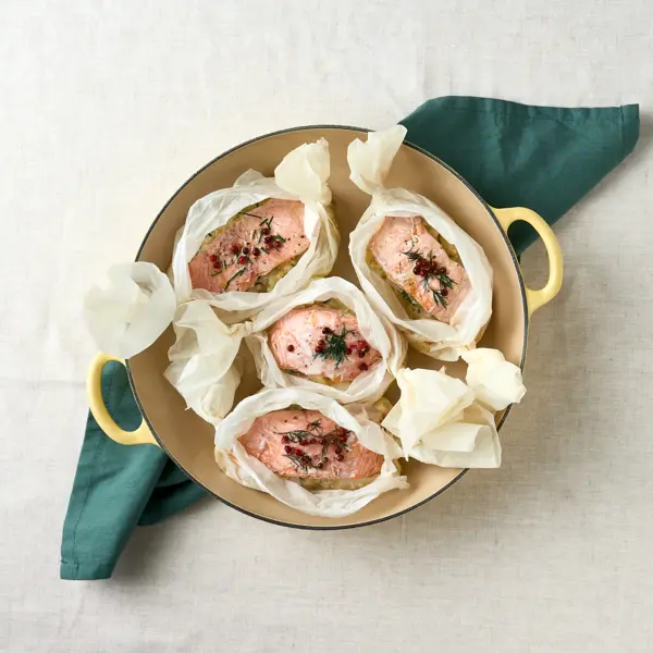 Papillote de saumon, orange & gingembre