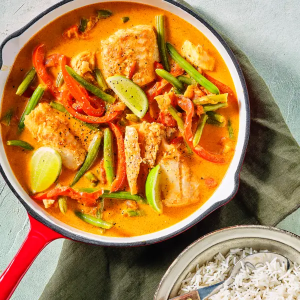 Curry rouge au cabillaud et haricots verts