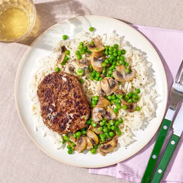 Steak haché & petits pois à la crème