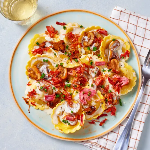 Girasoli à la dinde confite et champignons crémeux