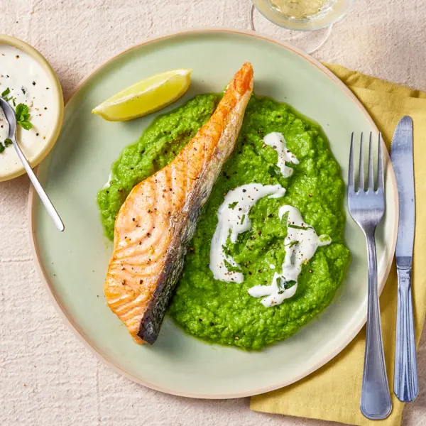 Saumon rôti & purée de petits-pois