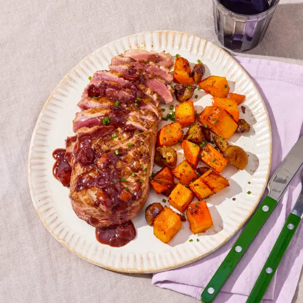 Magret sauce au vin & légumes poêlés