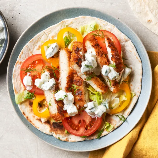 Wrap cabillaud pané et tzatziki