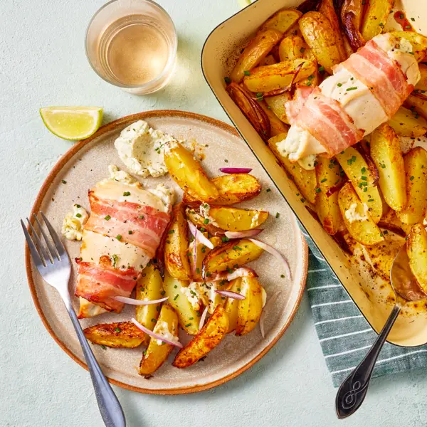 Roulés de poulet au lard & pommes de terre