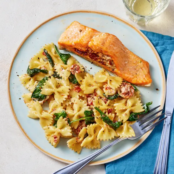 Filet de truite farçis de fromage frais et farfalles