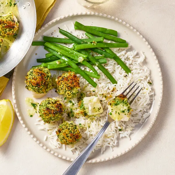 Saint-Jacques gratinées & riz