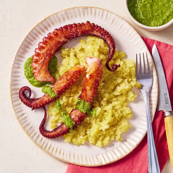Poulpe, salsa verte & purée