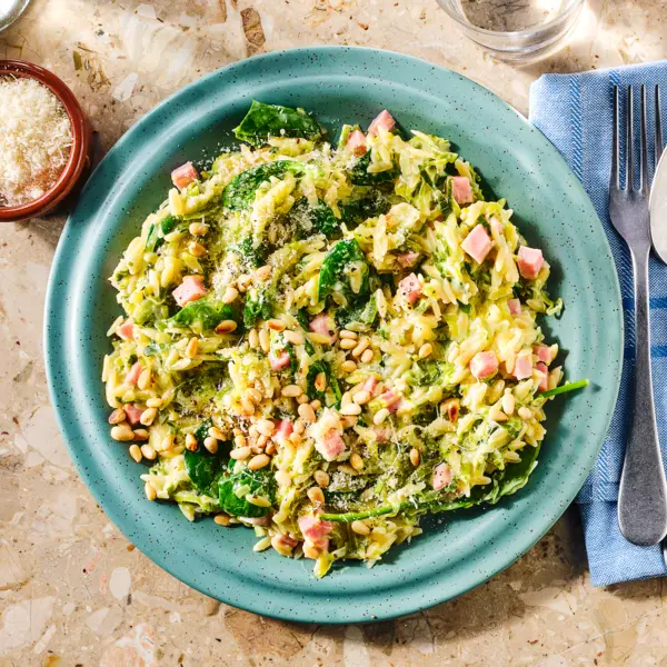 Orzo crémeux aux poireau & jambon