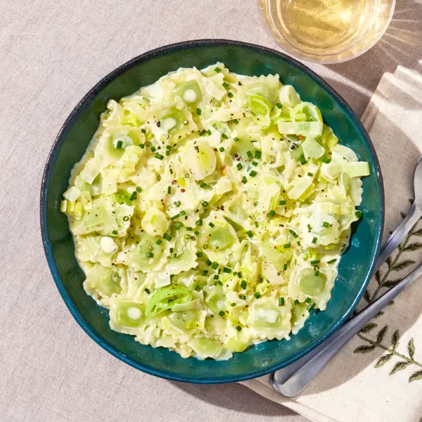 Ravioles à la crème et aux poireaux