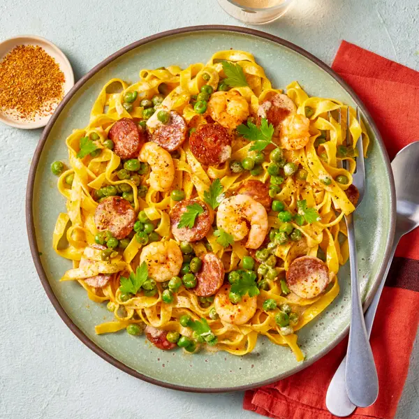 Tagliatelle crevettes & chorizo