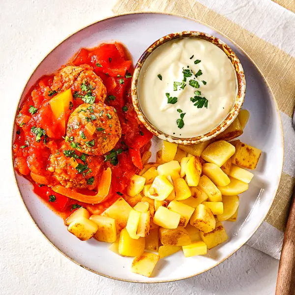 Boulettes de viande espagnoles avec patatas bravas
