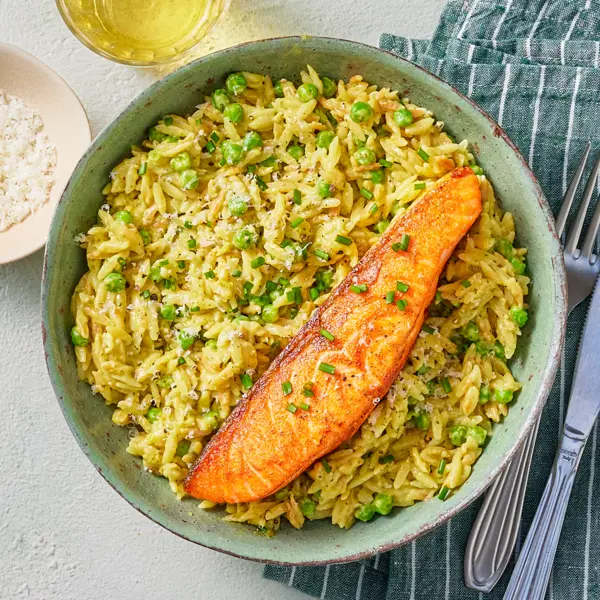 Orzotto au pesto verde & saumon