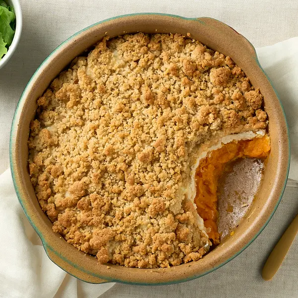 Crumble de potimarron, parmesan et salade