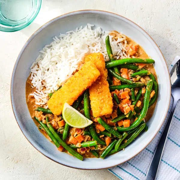 Curry doux et poisson pané