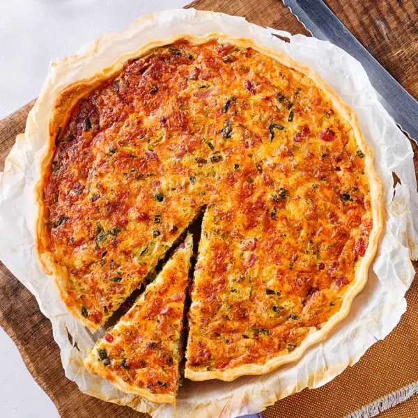 Quiche lorraine aux poireaux et aux lardons