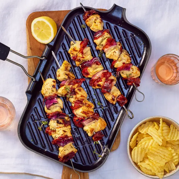 Brochettes de poulet, chorizo & citron