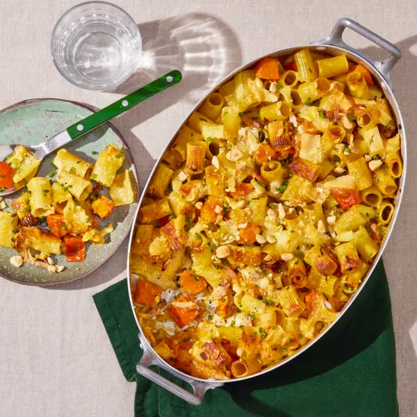 Gratin de pâtes au mont d'or & potimarron