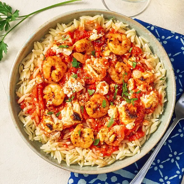 Pâtes aux crevettes Saganaki