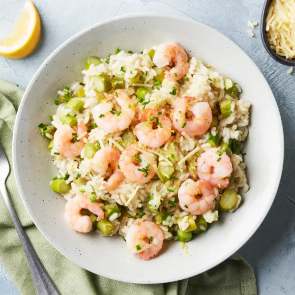 Risotto citron, crevettes et asperges vertes