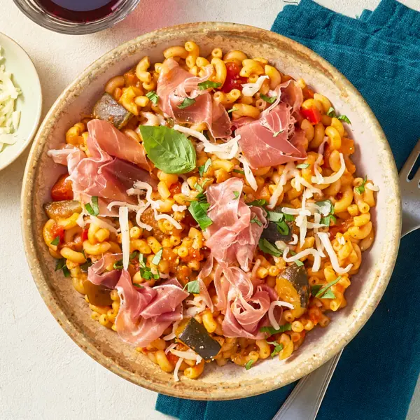 Pâtes ratatouille & jambon de Parme