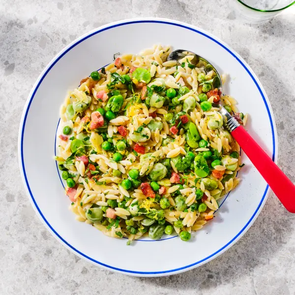 Orzo crémeux aux petits pois & lardons