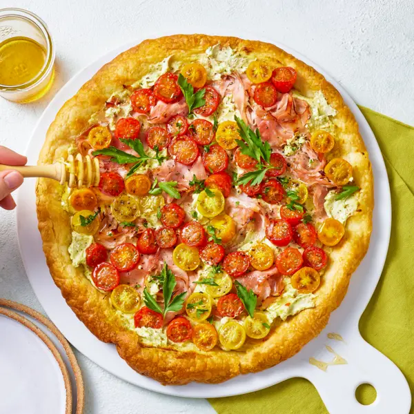 Tarte fine aux tomates cerises et jambon