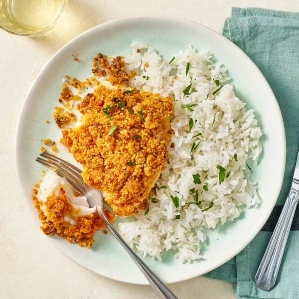 Cabillaud en croûte de chorizo et riz
