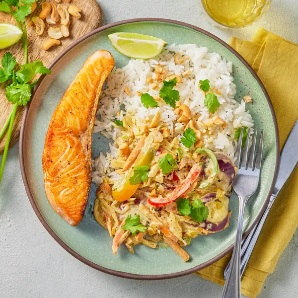 Saumon grillé & légumes sautés au curry