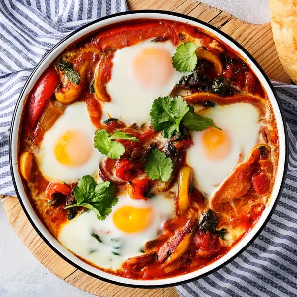 Shakshuka à la harissa et pain pita
