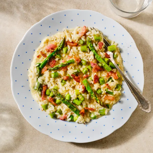 Risotto façon carbonara avec asperges vertes