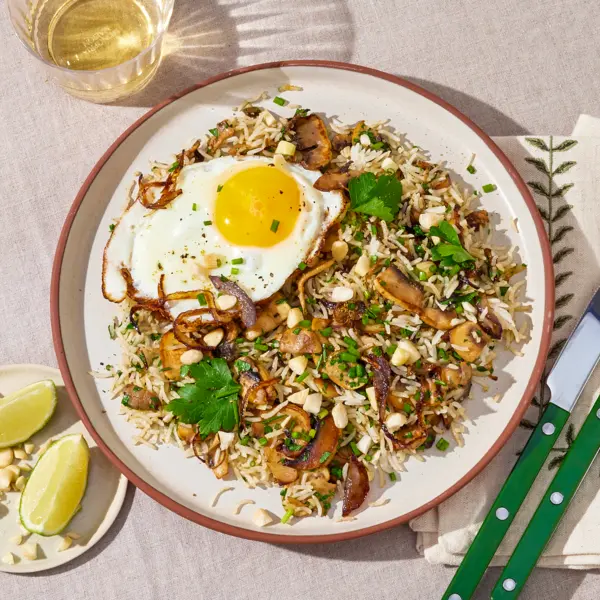 Riz sauté aux champignons & son œuf