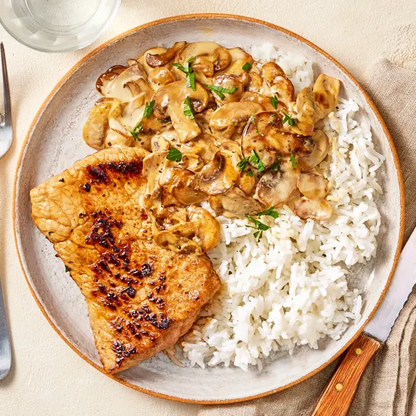 Escalope de veau à la normande et riz