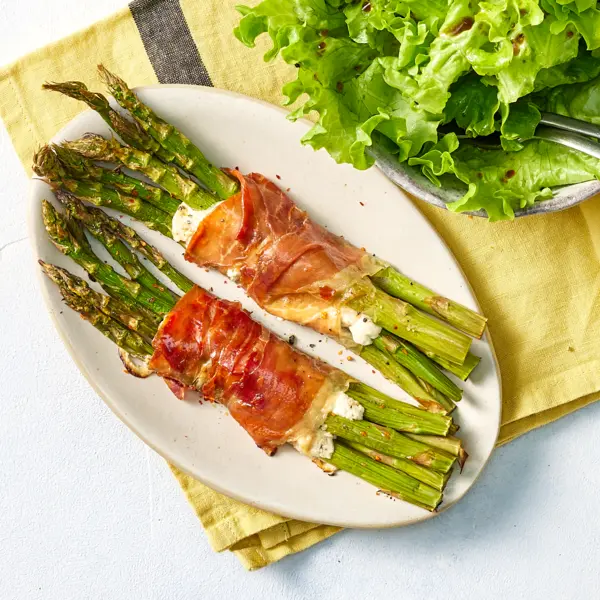 Asperges au jambon, chèvre & thym
