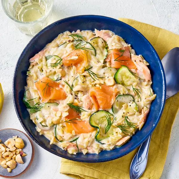 Orzotto à la truite fumée et fromage frais