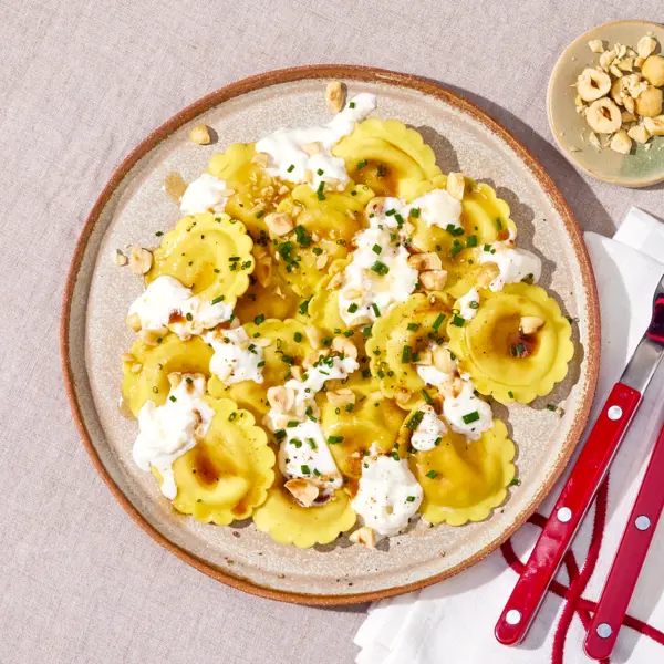 Raviolis au potimarron & burrata