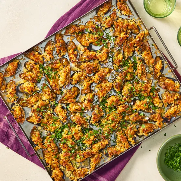 Moules gratinées au curry