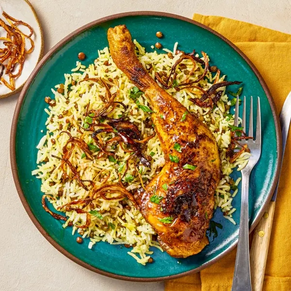 Riz Mujadara & poulet au cumin