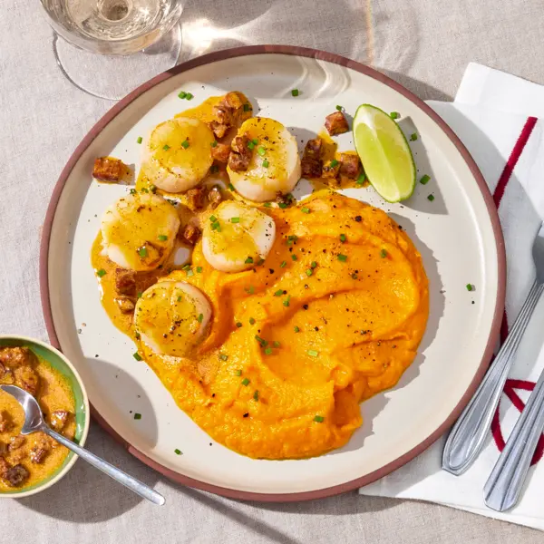 Saint-Jacques, purée de potimarron & sauce chorizo