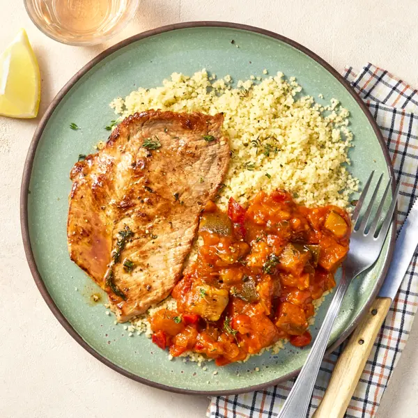 Escalope de veau, ratatouille & couscous